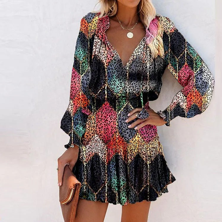 VESTITO ELEGANTE MANICHE LUNGHE CON STAMPA