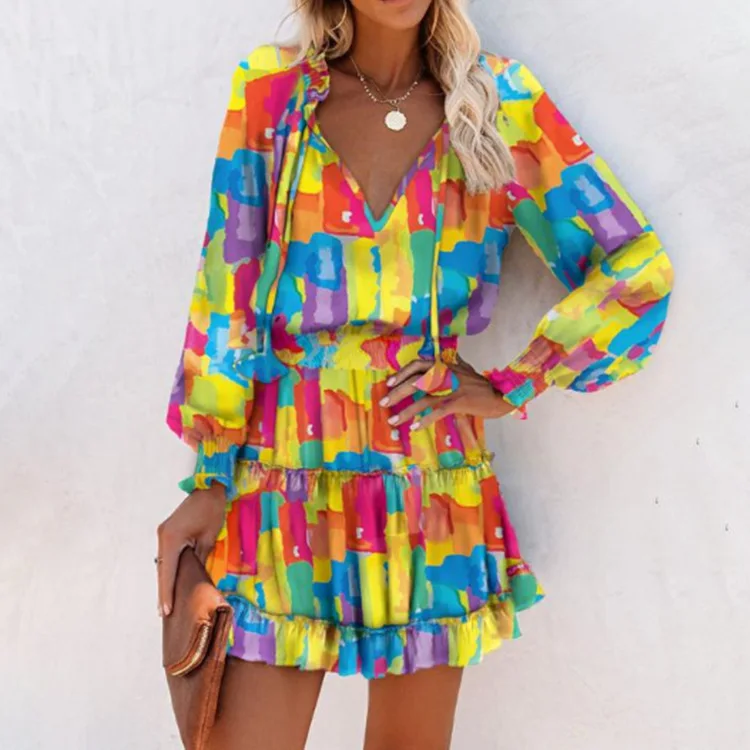 VESTITO ELEGANTE MANICHE LUNGHE CON STAMPA
